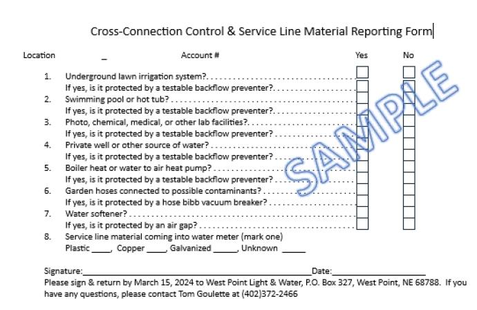 Cross connection and service line form sample